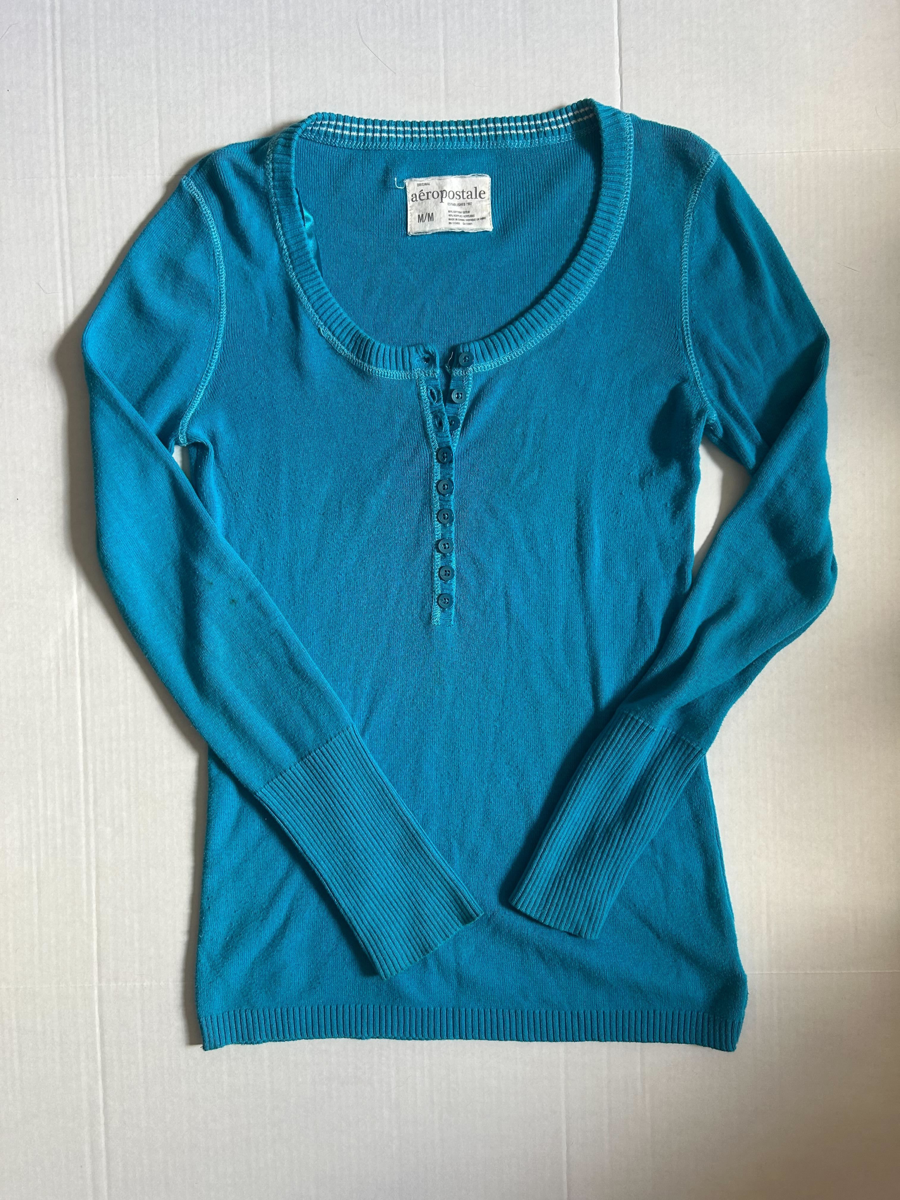 Aéropostale Teal Henley Sweater — Size M