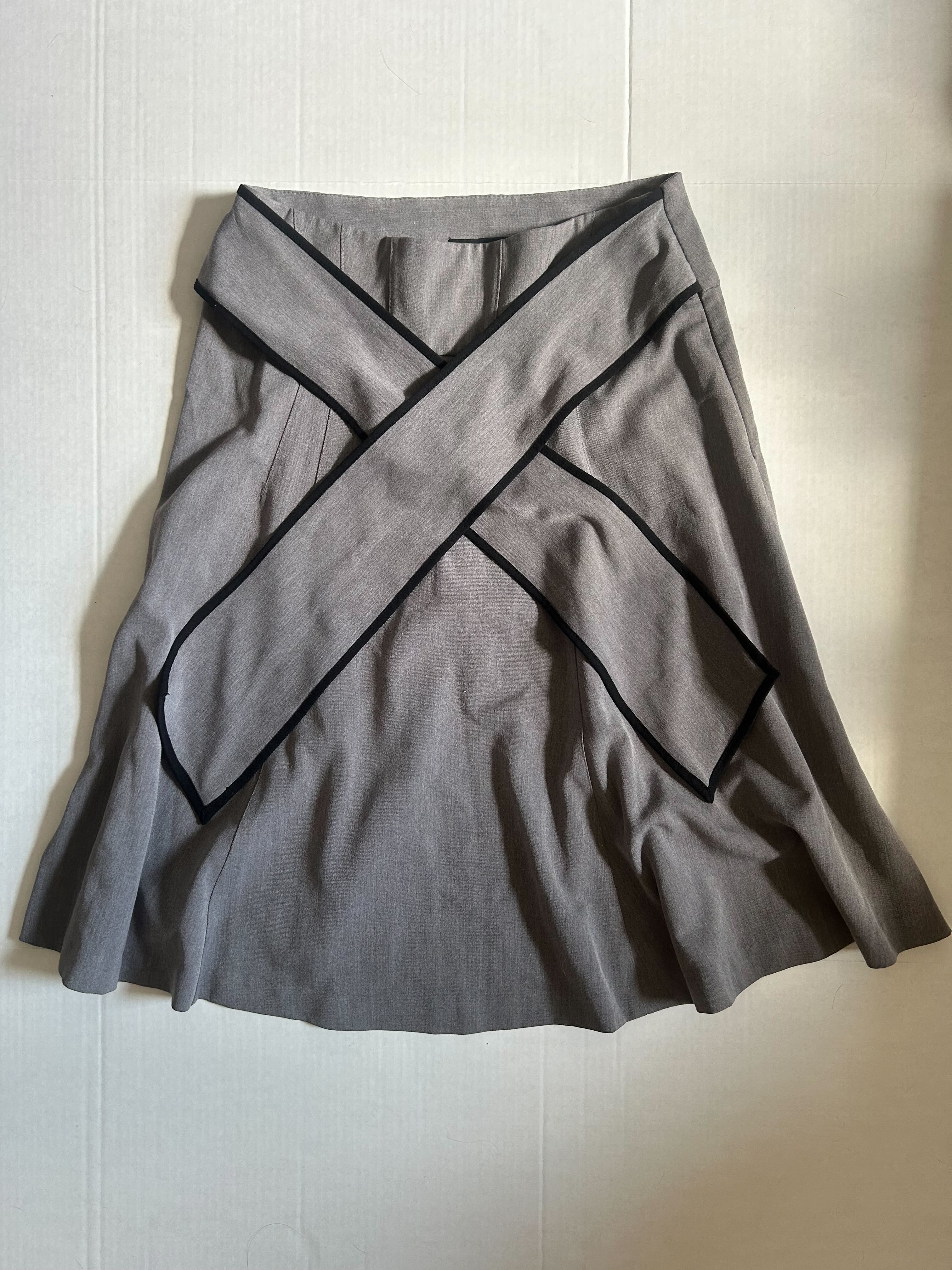 Grace Elements Grey Flared Skirt — Cross Trim Detail